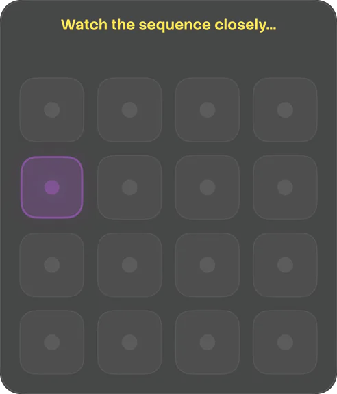 Memory Pattern: a grid lighting up a sequence to repeat